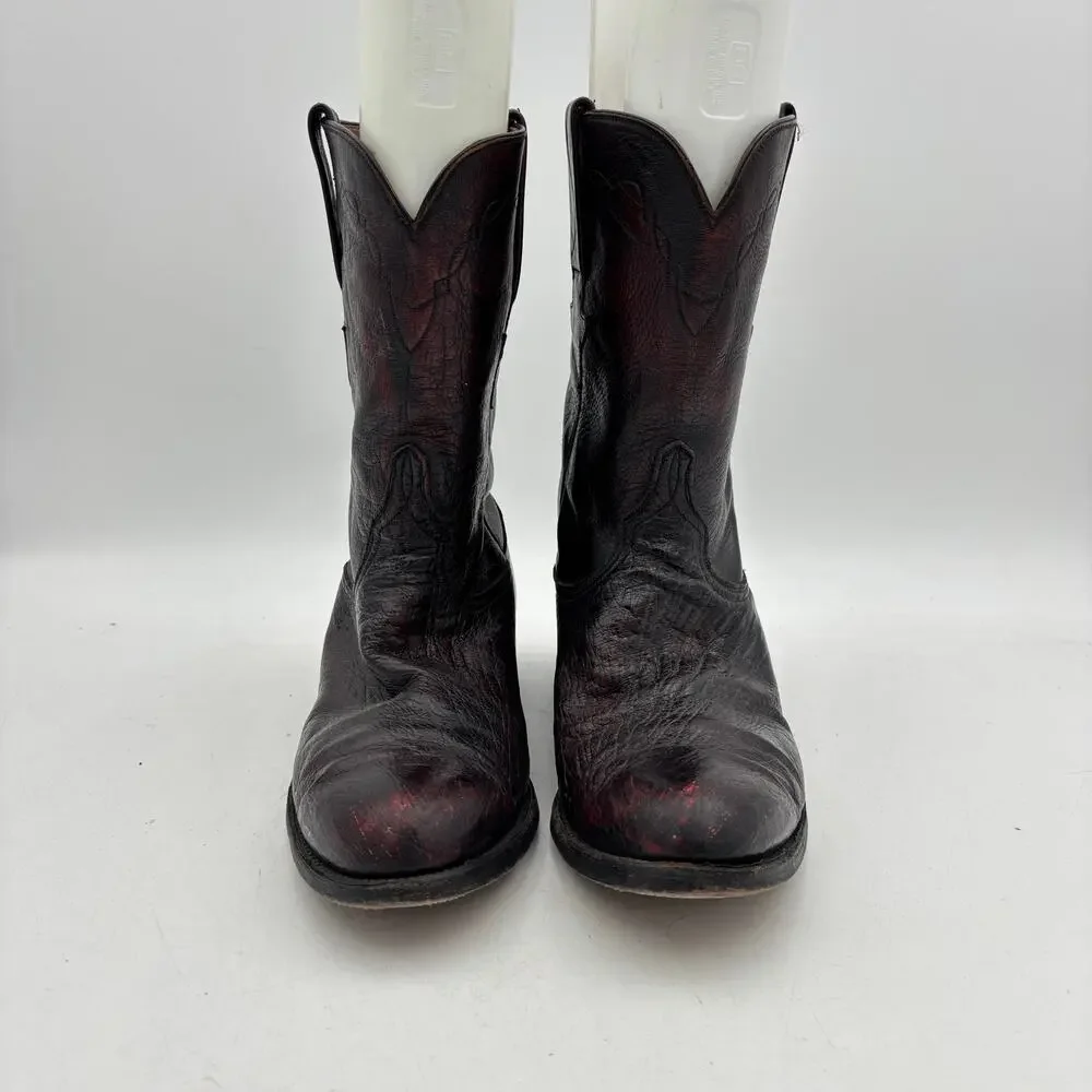 Vintage Lucchese Black Cherry Leather Roper Boots Men's 9D Western Workwear